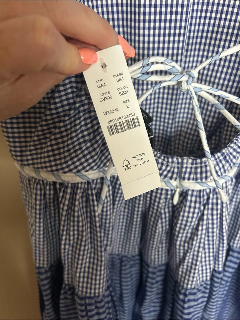J. Crew Blue Gingham Backless Midi Dress